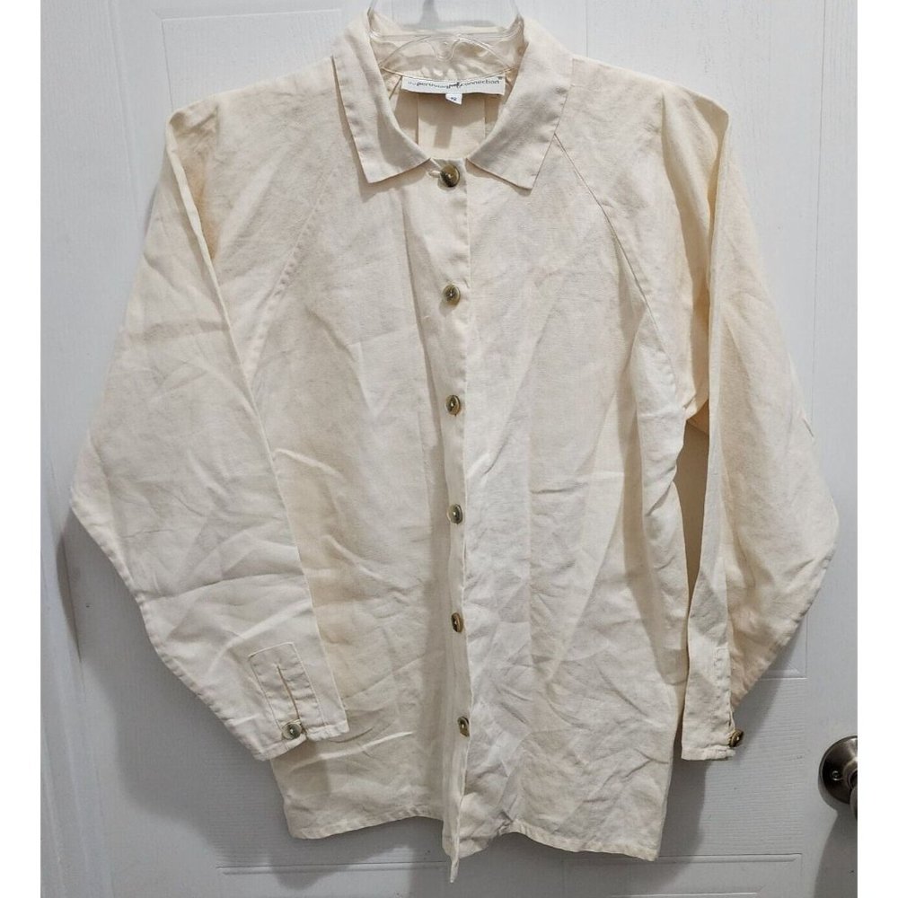 Peruvian Connection x Brenda Kett Womens Long Sleeve Button Up Shirt Linen Tan S